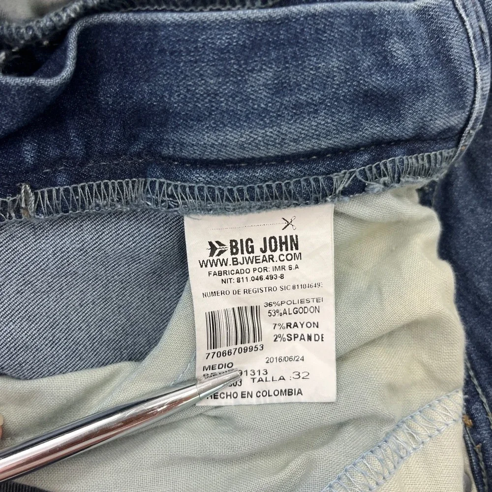 Big‎ John Skinny Jeans Sz 32x29 Blue Distressed Stretch Denim Mens
